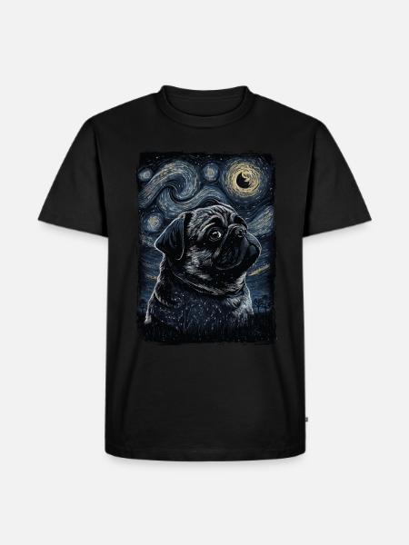 Mops Starry Night - Männer Premium Bio T-Shirt - Schwarz