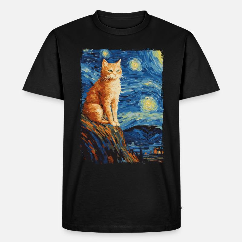 Katze Starry Night - Männer Premium Bio T-Shirt - Schwarz