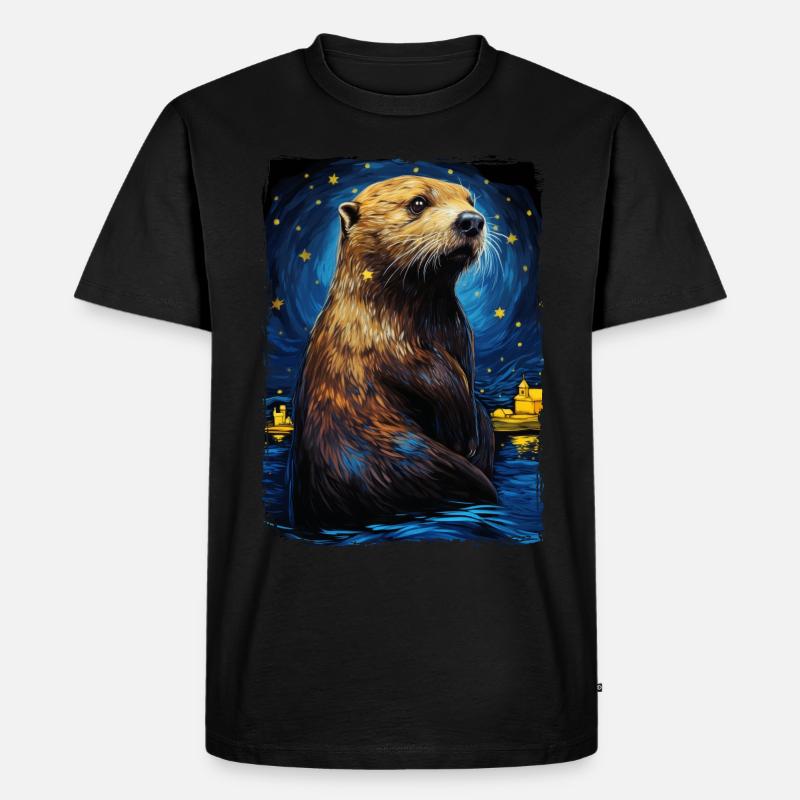 Otter Starry Night - Männer Premium Bio T-Shirt - Schwarz
