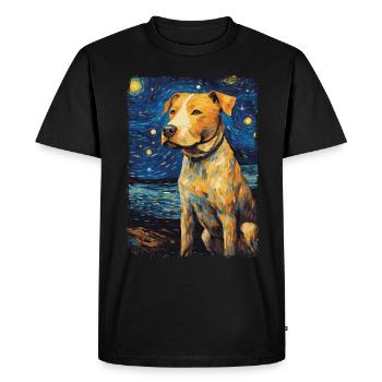 Pitbull Dog Starry Night - Men's Premium Organic T-Shirt - black - Front - Nico (187cm)