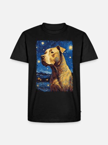 Pitbull Hund Starry Night - Männer Premium Bio T-Shirt - Schwarz