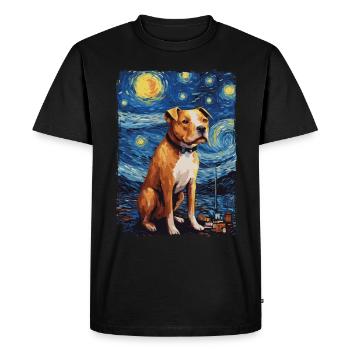 Pitbull Dog Starry Night - Men's Premium Organic T-Shirt - black - Front - Nico (187cm)