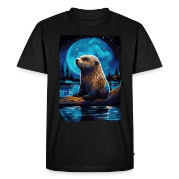 Loutre Nuit étoilée - T-shirt Premium bio Homme - noir - Devant - Nico (187cm)