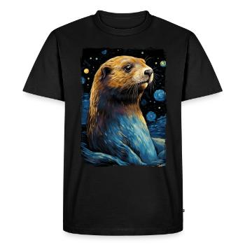 Loutre Nuit étoilée - T-shirt Premium bio Homme - noir - Devant - Nico (187cm)