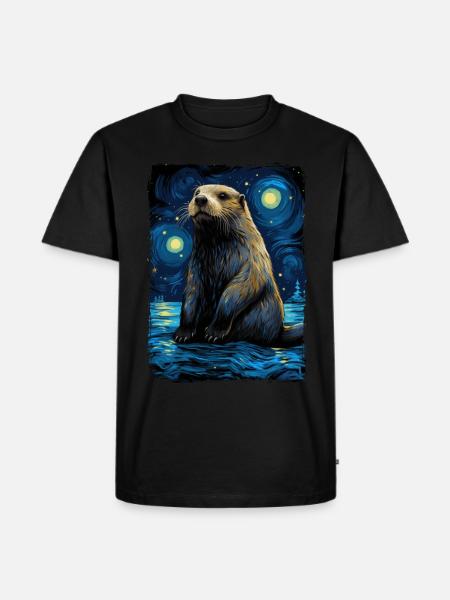Otter Starry Night - Männer Premium Bio T-Shirt - Schwarz