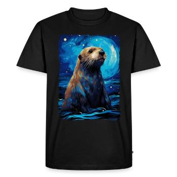 Loutre Nuit étoilée - T-shirt Premium bio Homme - noir - Devant - Nico (187cm)