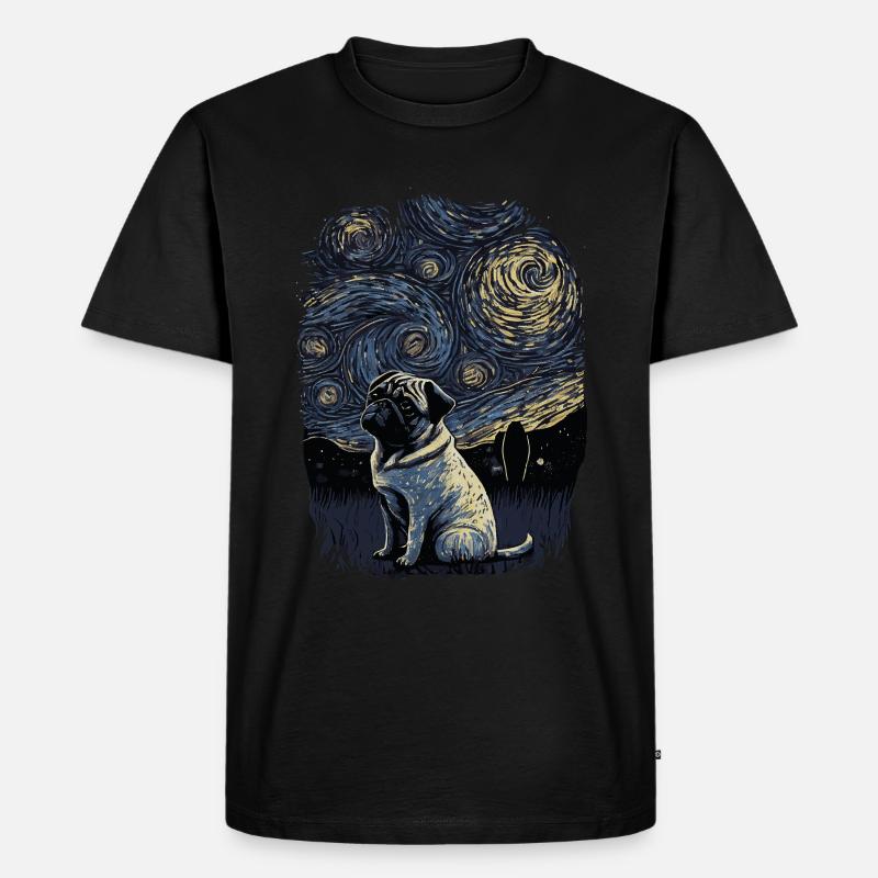 Mops Starry Night - Männer Premium Bio T-Shirt - Schwarz
