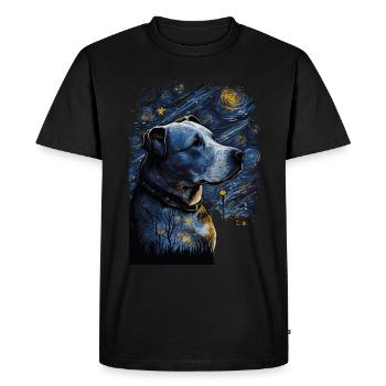 Pitbull Dog Starry Night - Men's Premium Organic T-Shirt - black - Front - Nico (187cm)