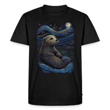 Loutre Nuit étoilée - T-shirt Premium bio Homme - noir - Devant - Nico (187cm)