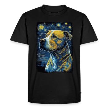 Pitbull Dog Starry Night - Men's Premium Organic T-Shirt - black - Front - Nico (187cm)