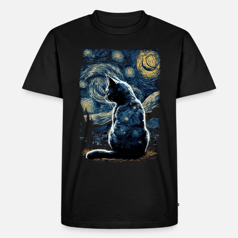 Katze Starry Night - Männer Premium Bio T-Shirt - Schwarz