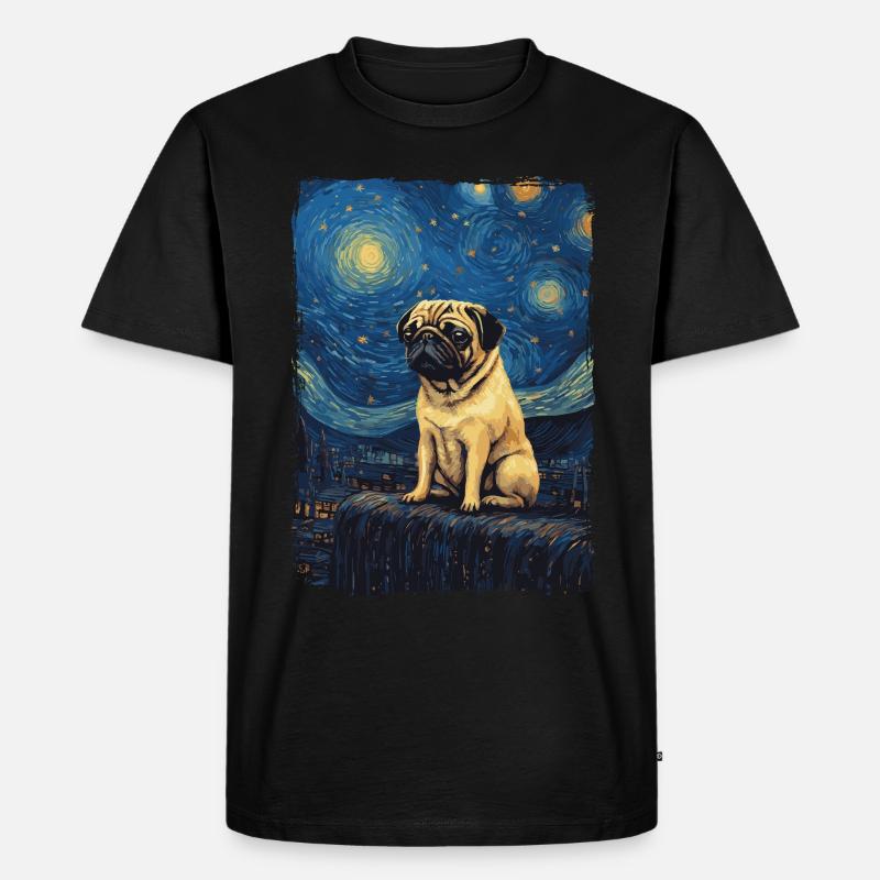 Mops Starry Night - Männer Premium Bio T-Shirt - Schwarz