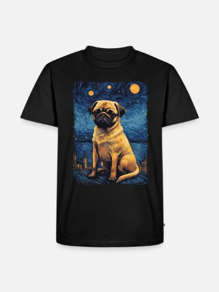 Mops Starry Night - Männer Premium Bio T-Shirt - Schwarz