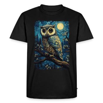 Hibou Nuit étoilée - T-shirt Premium bio Homme - noir - Devant - Nico (187cm)