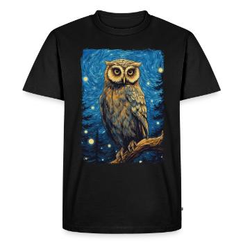 Hibou Nuit étoilée - T-shirt Premium bio Homme - noir - Devant - Nico (187cm)