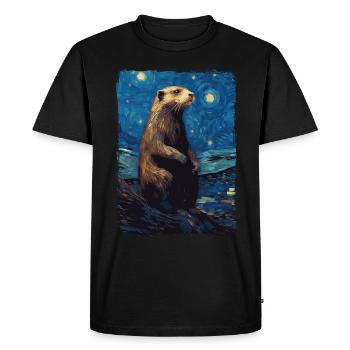Loutre Nuit étoilée - T-shirt Premium bio Homme - noir - Devant - Nico (187cm)