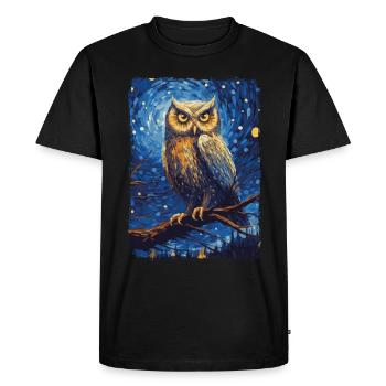 Hibou Nuit étoilée - T-shirt Premium bio Homme - noir - Devant - Nico (187cm)