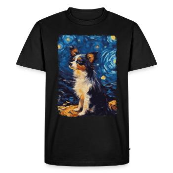 Papillon Dog Starry Night - Men's Premium Organic T-Shirt - black - Front - Nico (187cm)