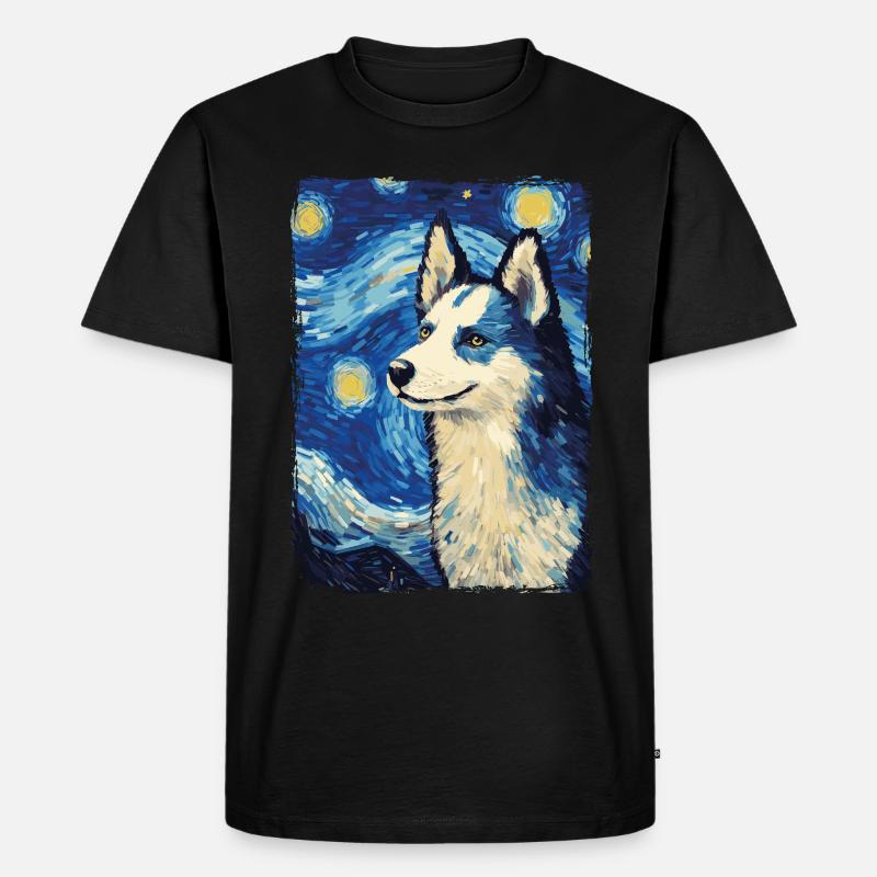 Husky Starry Night - Männer Premium Bio T-Shirt - Schwarz