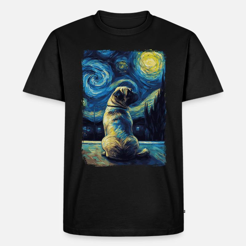 Mops Starry Night - Männer Premium Bio T-Shirt - Schwarz