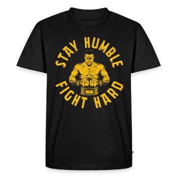 Restez humble, battez-vous avec acharnement - T-shirt Premium bio Homme - noir - Devant - Nico (187cm)