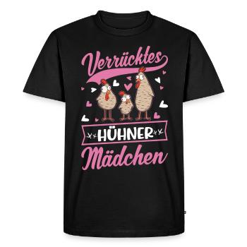 Crazy Chickens Girl Chicken Farmer Chicken - Men's Premium Organic T-Shirt - black - Front - Nico (187cm)