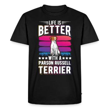 Life is better with Parson Russell Terrier - Men's Premium Organic T-Shirt - black - Front - Nico (187cm)