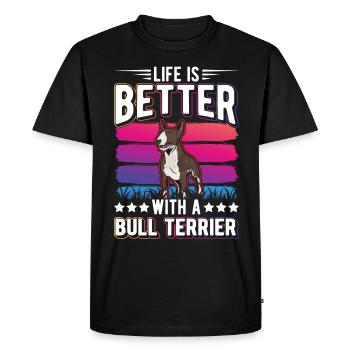 La vie est meilleure avec un bull terrier - T-shirt Premium bio Homme - noir - Devant - Nico (187cm)