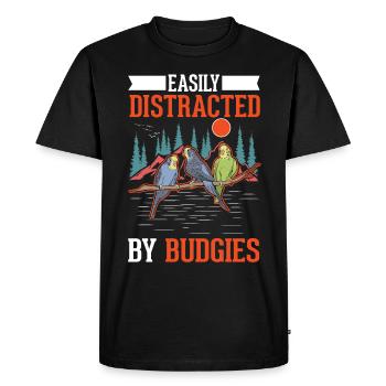 Easily distracted by Budgies Budgie - Men's Premium Organic T-Shirt - black - Front - Nico (187cm)