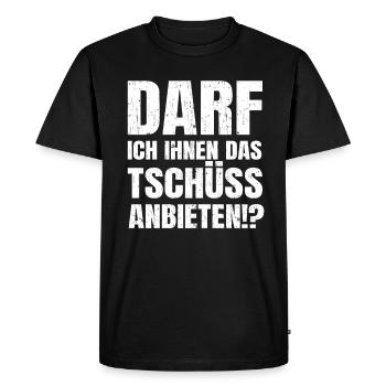 C’est drôle : Puis-je vous offrir l’ironie de l’adieu - T-shirt Premium bio Homme - noir - Devant - Nico (187cm)