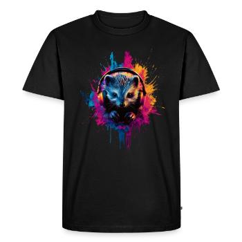 Casque hérisson coloré artistique animaux de la forêt - T-shirt Premium bio Homme - noir - Devant - Nico (187cm)