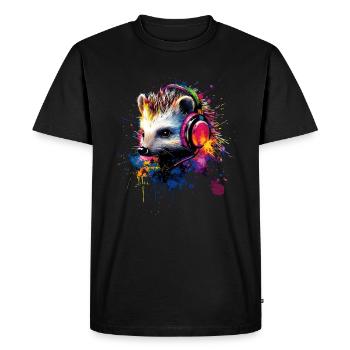 Casque hérisson coloré artistique animaux de la forêt - T-shirt Premium bio Homme - noir - Devant - Nico (187cm)