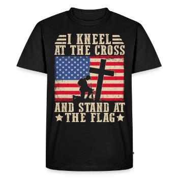 I kneel at the cross and stand at the flag - Men's Premium Organic T-Shirt - black - Front - Nico (187cm)