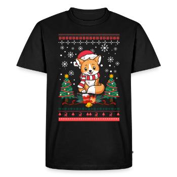 Ugly Christmas Fox Pattern Knitted Xmas Christ Child - Men's Premium Organic T-Shirt - black - Front - Nico (187cm)
