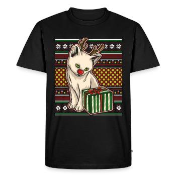 Moche pull de Noël Tshirt chat de Noël - T-shirt Premium bio Homme - noir - Devant - Nico (187cm)