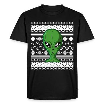 Ugly Christmas Sweater Tshirt Weihnachten Alien - Men's Premium Organic T-Shirt - black - Front - Nico (187cm)