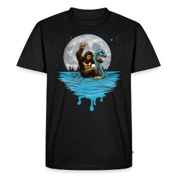 Sasquatch chevauche le monstre du Loch Ness Nessie Bigfoot - T-shirt Premium bio Homme - noir - Devant - Nico (187cm)