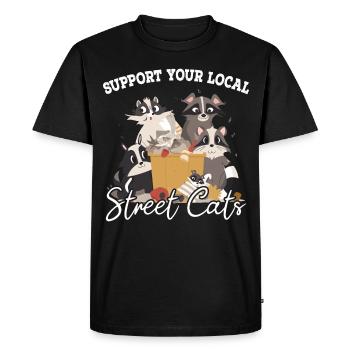 Support Your Local Street Cats Waschbär Opossum - Männer Premium Bio T-Shirt - Schwarz - Vorne - Nico (187cm)