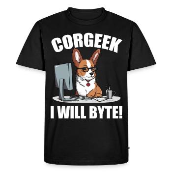 Corgi with glasses I Will Byte computer geek Corgeek - Men's Premium Organic T-Shirt - black - Front - Nico (187cm)