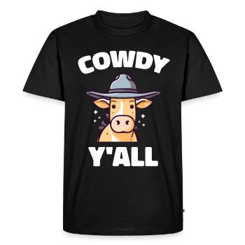 Cowdy Yall Y'all cow with hat for the cow fan - Men's Premium Organic T-Shirt - black - Front - Nico (187cm)