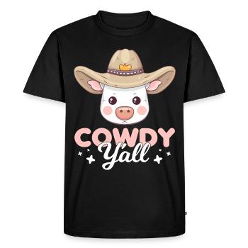 Cowdy Yall Y'all cow with hat for the cow fan - Men's Premium Organic T-Shirt - black - Front - Nico (187cm)