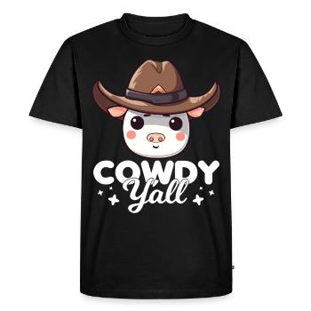 Cowdy Yall Y'all cow with hat for the cow fan - Men's Premium Organic T-Shirt - black - Front - Nico (187cm)