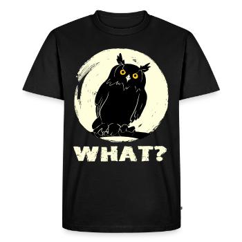 Owl skeptically asks: What? Funny owl saying - Men's Premium Organic T-Shirt - black - Front - Nico (187cm)