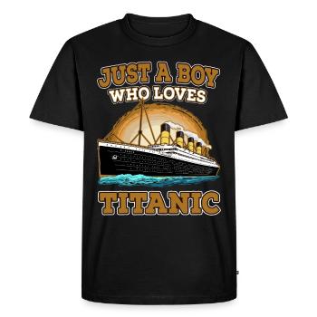 Juste un garçon qui aime les amateurs de navires Vintage du Titanic - T-shirt Premium bio Homme - noir - Devant - Nico (187cm)