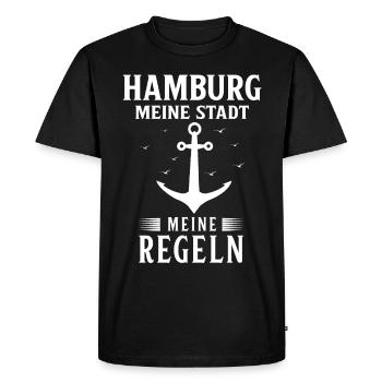 Hambourg Ville hanséatique Allemagne du Nord Bas-allemand - T-shirt Premium bio Homme - noir - Devant - Nico (187cm)