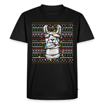Llama Alpaca Ugly Christmas Christmas Xmas Santa - Men's Premium Organic T-Shirt - black - Front - Nico (187cm)