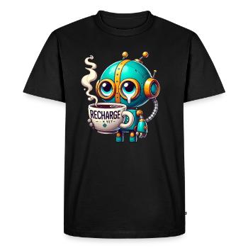 CoffeeFueled Robot Recharge Mode - Men's Premium Organic T-Shirt - black - Front - Nico (187cm)