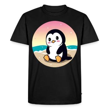 Pingouin de plage au coucher du soleil - T-shirt Premium bio Homme - noir - Devant - Nico (187cm)