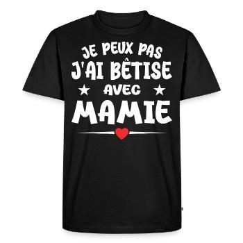 Je peux pas j'ai bêtise avec mamie - T-shirt Premium bio Homme - noir - Devant - Nico (187cm)