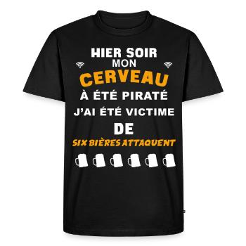 Six Bières Attaquent Humour Apéro - T-shirt Premium bio Homme - noir - Devant - Nico (187cm)